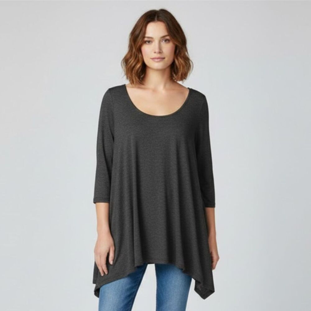 H by Bordeaux Grey Short Sleeve Long Sides Top Size Small NWOT